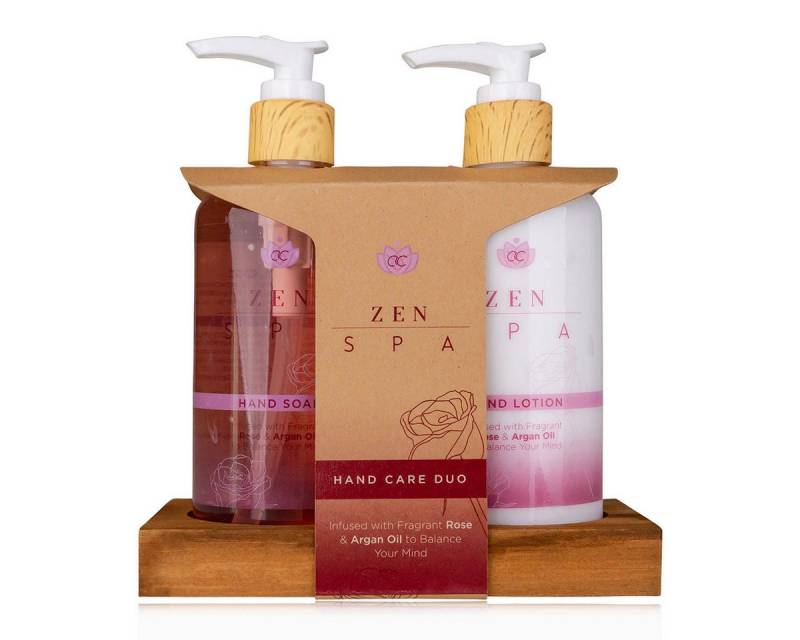 ACCENTRA Hautreinigungs-Set 520 ml, 2-tlg., Handpflegeset ZEN SPA mit Rosenöl & Arganöl + Seifenablage von ACCENTRA