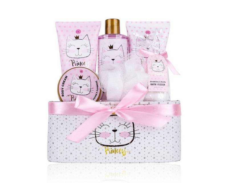 ACCENTRA Pflege-Geschenkset "Princess Kitty" Geschenkset für Kids & Teens im Deko-Körbchen, 7-tlg., mit Aufbewahungsbox im Kätzchen-Design von ACCENTRA