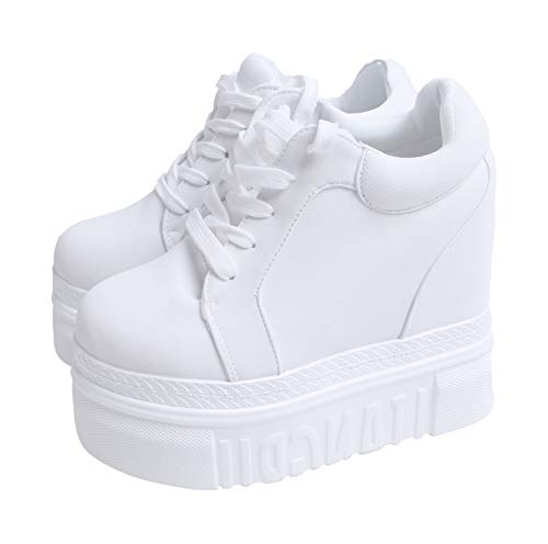 ACE SHOCK Modische Plateau-Sneaker für Damen, hoher versteckter Absatz, Keilabsatz, Wanderschuhe, Brautschuhe, Hochzeitsschuhe, Ohne Blume Weiß, 38 EU von ACE SHOCK