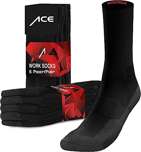 ACE Arbeitssocken - 10 Paar Funktions-Socken - 75% Baumwolle - Arbeits-Strümpfe für Damen & Herren - Schwarz/Grau - 39-42 von ACE