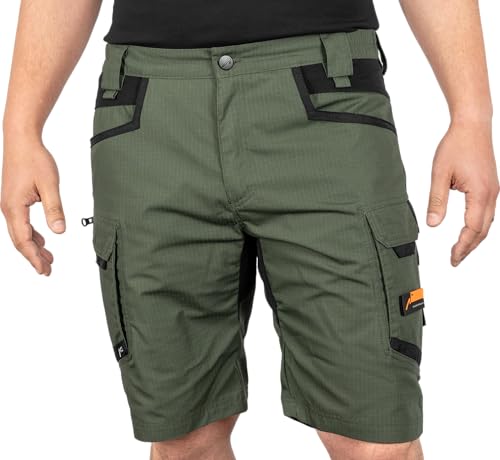 ACE Constructor Herren-Arbeitshose kurz - Männer-Arbeitshosen mit Cargo-Taschen & Stretch-Bund für den Sommer - Oliv - 48 von ACE