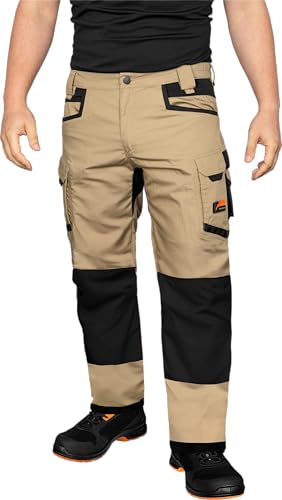 ACE Constructor Herren-Arbeitshose lang - Männer-Arbeitshosen mit Stretch-Bund, Cargo- & Kniepolster-Taschen - Beige - 54 von ACE
