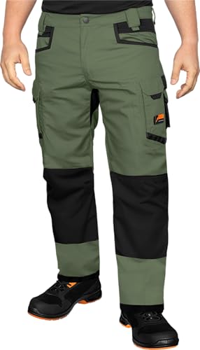 ACE Constructor Herren-Arbeitshose lang - Männer-Arbeitshosen mit Stretch-Bund, Cargo- & Kniepolster-Taschen - Oliv - 58 von ACE