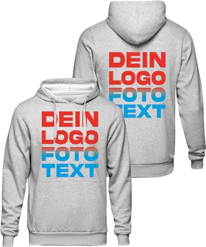 ACE Hoodie zum selbst Bedrucken - selber gestalten mit Text, Bild, Logo - Kapuzen-Pullover aus Baumwolle - Hellgrau - L von ACE