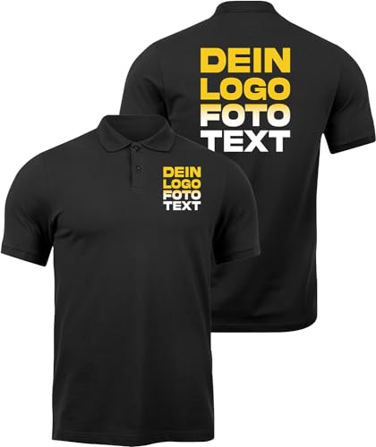 ACE Polo-Shirt zum selbst Bedrucken - selber gestalten mit Text, Bild, Logo - Kurzarm-Hemd aus Baumwolle - Schwarz - L von ACE