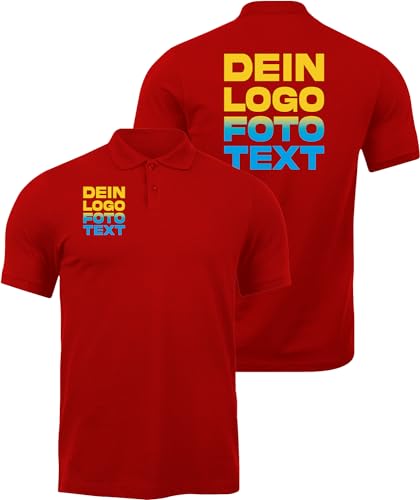 ACE Polo-Shirt zum selbst Bedrucken - selber gestalten mit Text, Bild, Logo - Kurzarm-Hemd aus Baumwolle - Rot - XL von ACE