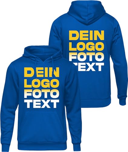 ACE Hoodie zum selbst Bedrucken - selber gestalten mit Text, Bild, Logo - Kapuzen-Pullover aus Baumwolle - Blau - L von ACE