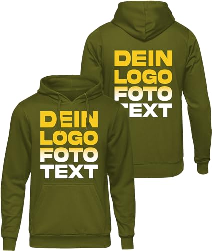 ACE Hoodie zum selbst Bedrucken - selber gestalten mit Text, Bild, Logo - Kapuzen-Pullover aus Baumwolle - Oliv - XL von ACE