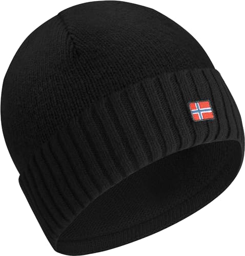 ACE Norway Winter-Mütze - Strick-Mütze aus Schaf-Wolle für Erwachsene - Woll-Beanie für Damen & Herren - Schwarz von ACE