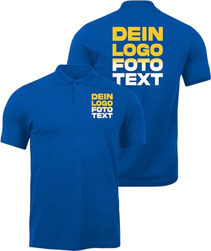 ACE Polo-Shirt zum selbst Bedrucken - selber gestalten mit Text, Bild, Logo - Kurzarm-Hemd aus Baumwolle - Blau - 3XL von ACE