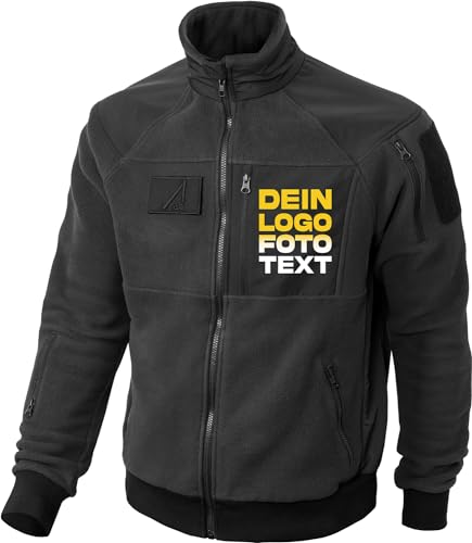 ACE Schakal Fleece-Jacke Slim Fit - zum selbst Bedrucken - Fleecejacke zum selber gestalten mit Text, Bild, Logo - Schwarz - S von ACE