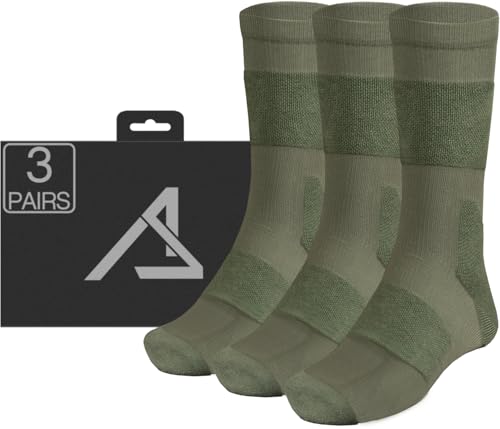 ACE Schakal Socken - 3 Paar taktische Strümpfe mit Merino-Wolle & Antiblasen-Polster - Wandern & Trekking - Grün - 44.5-46 von ACE