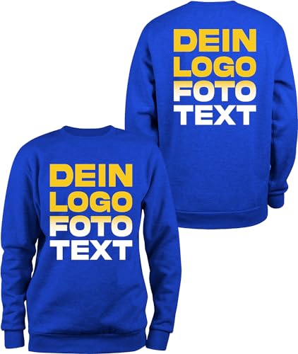 ACE Sweatshirt zum selbst Bedrucken - selber gestalten mit Text, Bild, Logo - Sweat-Pullover aus Baumwolle - Blau - XXL von ACE