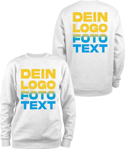 ACE Sweatshirt zum selbst Bedrucken - selber gestalten mit Text, Bild, Logo - Sweat-Pullover aus Baumwolle - Weiß - M von ACE