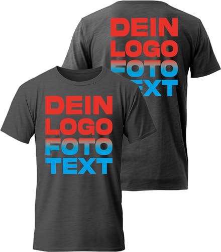 ACE T-Shirt zum selbst Bedrucken - selber gestalten mit Text, Bild, Logo - Kurzarm-Tshirt aus Baumwolle - Dunkelgrau - M von ACE