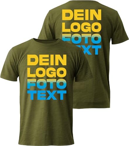 ACE T-Shirt zum selbst Bedrucken - selber gestalten mit Text, Bild, Logo - Kurzarm-Tshirt aus Baumwolle - Oliv - S von ACE