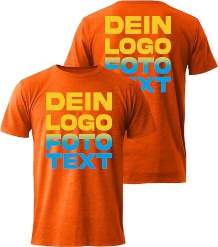 ACE T-Shirt zum selbst Bedrucken - selber gestalten mit Text, Bild, Logo - Kurzarm-Tshirt aus Baumwolle - Orange - L von ACE