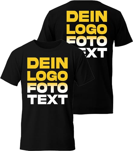 ACE T-Shirt zum selbst Bedrucken - selber gestalten mit Text, Bild, Logo - Kurzarm-Tshirt aus Baumwolle - Schwarz - XL von ACE
