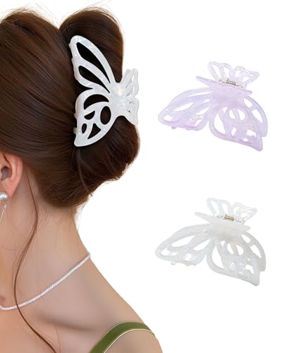 ACECHA Glitzernde Schmetterlings-Haarspangen für Damen, 9,1 cm, rutschfest, bunt, Schmetterlings-Haarklammern, leichte PVC-Haarspangen für dünn und dick, Violett und Cremefarben, 2 Stück ACECHA Glitzernde Schmetterlings-Haarspangen für Damen, 9,1 cm, rutschfest, bunt, Schmetterlings-Haarklammern, leichte PVC-Haarspangen für dünn und dick, Violett und Cremefarben, 2 Stück von ACECHA
