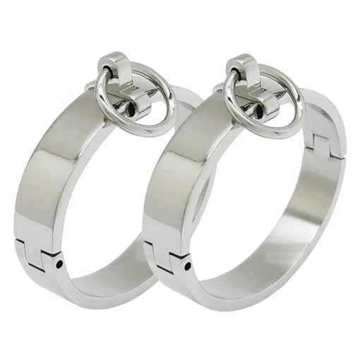 Edelstahl Handgelenk Manschetten Armband abschließbarer Armreif mit abnehmbarem O-Ring Restraints Armbänder (65MM X 55MM, H049PS Polish Silver) von ACECHANNEL