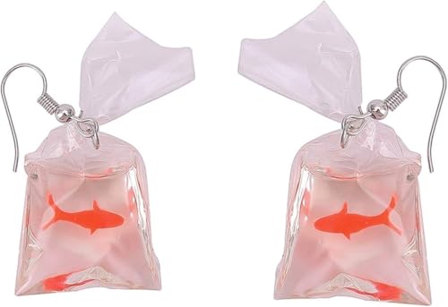 Lustige Goldfisch-Ohrringe aus Kunstharz, einzigartige Wasserbeutelform, baumelnde Haken-Ohrringe, Charm-Schmuck für Frauen, Einheitsgröße, Silber, Kein Edelstein von ACECYFLYF