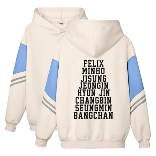 SKZ Hoodie Felix Bangchan Hyunjin Jisung Changbin Minho Seungmin Sweatshirt Merch für Damen, Beige, M von ACEFAST INC