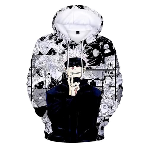Gojo Satoru Hoodie Kostüm Cosplay Sweatshirt Pullover 3D Neuheit Kapuzenpullover für Herren Damen, Style 04, XX-Large Gojo Satoru Hoodie Kostüm Cosplay Sweatshirt Pullover 3D Neuheit Kapuzenpullover für Herren Damen, Style 04, XX-Large von ACEFAST INC