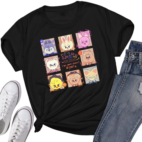 SKZ T-Shirt Bangchan Jisung Felix Hyunjin I.N Changbin Seungmin Merch Tops für Damen und Herren, Schwarz 01, X-Groß von ACEFAST INC