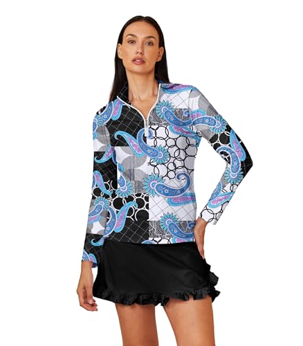 Golf-Shirts für Damen, LSF 50+, Sonnenschutz, schnelltrocknend, leicht, langärmelig, Poloshirts für Damen, Rashguard, Blau 2, Mittel von ACEGOLFS