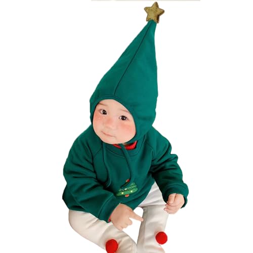 ACEHCEAR Baby Jungen Mädchen Weihnachten Outfits Baby Weihnachten Kostüme Langarm Plüsch Strampler Hat 2-teilig Weihnachtsbaum Grün 6-12 Monate von ACEHCEAR