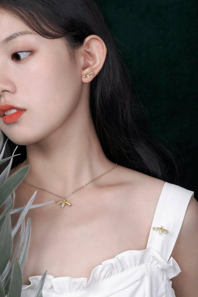 Fluorit Glühwürmchen Ohrstecker Sterlingsilber Mit 18K Vergoldung - Geschenk Für Sie Geschenke Mutter Geburtstagsgeschenk Beste Freundin von ACEONS