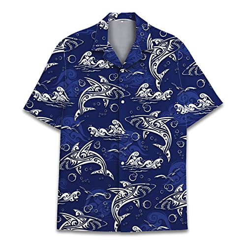 Lustiges Pferd Hawaiihemden für Männer und Frauen, Liebespferderennen Hawaii-Sommer Kurzarm Casual Relaxed Fit Button-Down, Hai 2, XX-Large von ACEPrints