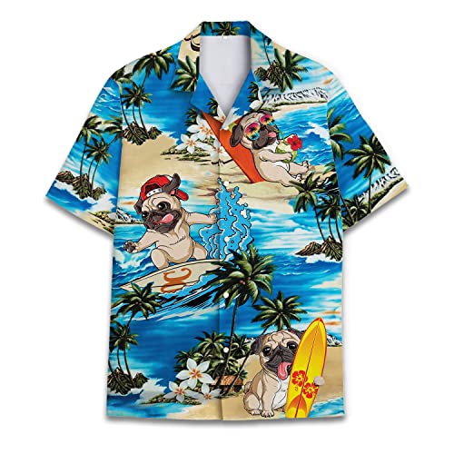 Lustiges Pferd Hawaiihemden für Männer und Frauen, Liebespferderennen Hawaii-Sommer Kurzarm Casual Relaxed Fit Button-Down, Mops-Surfen, Mittel von ACEPrints