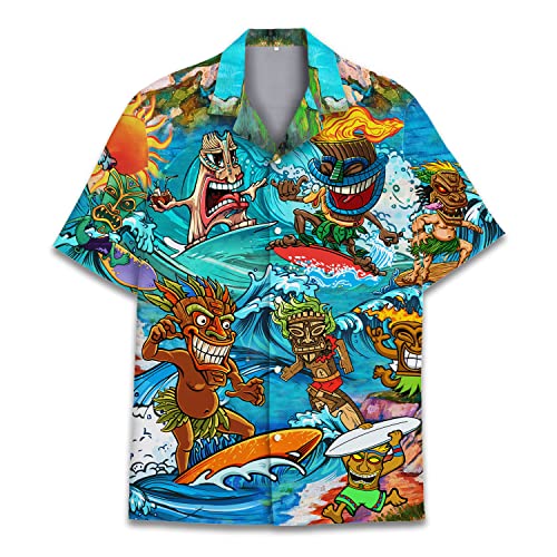 Lustiges Pferd Hawaiihemden für Männer und Frauen, Liebespferderennen Hawaii-Sommer Kurzarm Casual Relaxed Fit Button-Down, Tiki 2, 4X-Groß von ACEPrints