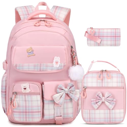 ACESAK Mädchen-Rucksack – 3 Stück Rucksack für Mädchen, niedlicher Schulrucksack für Mädchen, Kindergarten, Pink, Large, Rucksack für Mädchen von ACESAK