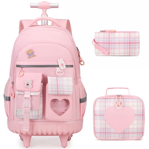 ACESAK Schulranzen Kinder Rollrucksack für Mädchen Kinder Gepäck Koffer mit Rollen, Pink, Large, Rucksack ACESAK Schulranzen Kinder Rollrucksack für Mädchen Kinder Gepäck Koffer mit Rollen, Pink, Large, Rucksack von ACESAK