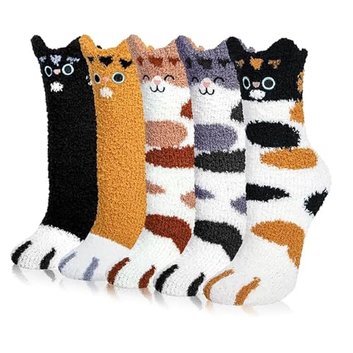 ACESOME 5 Paar Damen Socken 36-40, Katzensocken Süße Katzenpfoten Tier, Winter Dicke Plüsch Fleece Schlaf Weiche Pantoffel Home Socken Geschenke für Frauen ACESOME 5 Paar Damen Socken 36-40, Katzensocken Süße Katzenpfoten Tier, Winter Dicke Plüsch Fleece Schlaf Weiche Pantoffel Home Socken Geschenke für Frauen von ACESOME ㅤ