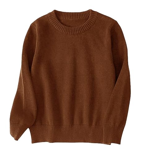 ACESTAR Jungen und Mädchen Uniform Baumwolle Rundhals Pullover Langarm Pullover Strickpullover, Braun, 128 von ACESTAR