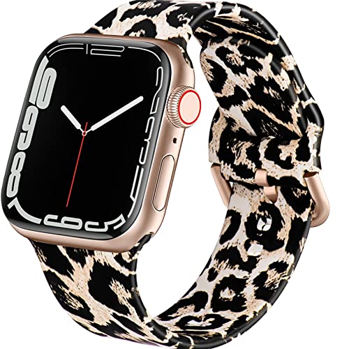 Acestar Doppelseitiges bedrucktes Armband, kompatibel mit Apple Watch-Armband, 38 mm, 40 mm, 41 mm, 45 mm, 44 mm, 42 mm, florales Silikon, gedrucktes farbechtes Muster, 2, 1 SE (Leopard) von ACESTAR