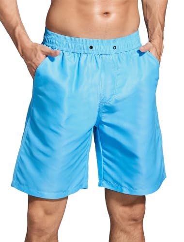 ACHTELEPHS Badehose Herren Lang Schnelltrocknend Badeshorts Männer Boardshorts Badehosen Hellblau L von ACHTELEPHS