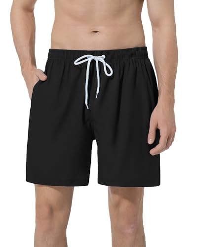 ACHTELEPHS Badehose Herren Schnelltrocknend Badeshorts Männer Boardshorts Badehosen Schwarz M von ACHTELEPHS