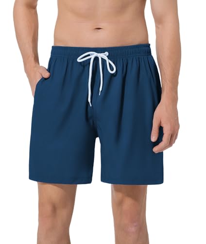 ACHTELEPHS Badehose Herren mit Tasche, Schnelltrocknend Männer Badeshorts mit Innenhose Swimming Shorts Bademode Schwimmhose Badehosen Marineblau S von ACHTELEPHS
