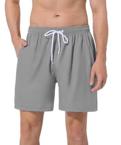 ACHTELEPHS Badehose Herren mit Tasche, Schnelltrocknend Männer Badeshorts mit Innenslip Swimwear Bademode Schwimmhose Badehosen Minimalgrau XXL von ACHTELEPHS