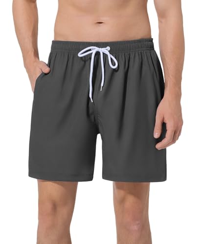 ACHTELEPHS Badehose Herren mit Tasche, Schnelltrocknend Männer Badeshorts mit Netz Swimming Shorts Bademode Schwimmhose Badehosen Dunkelgrau L von ACHTELEPHS