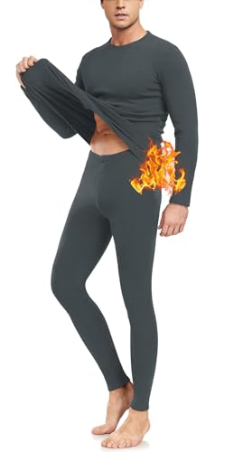 ACHTELEPHS Extra Dicke Thermounterwäsche Herren aus Baumwolle Winter Funktionsunterwäsche Thermo Skiunterwäsche Set Dunkelgrau S-M von ACHTELEPHS