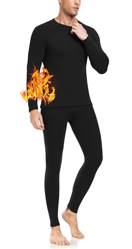 ACHTELEPHS Herren Winter Thermounterwäsche Set, Warme Funktionsunterwäsche Skiunterwäsche Thermowäsche Suit, Atmungsaktiv Funktionswäsche Thermo Unterwäsche Schwarz XXL von ACHTELEPHS