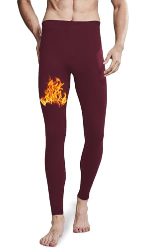 ACHTELEPHS Lange Thermo Unterhosen Herren Thermounterhose mit Fleece Warme Unterwäsche Lang Thermohose Winter Gefüttert Weinrot L-XL von ACHTELEPHS
