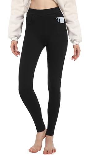 ACHTELEPHS Baumwoll Leggings Damen Baumwolle Blickdichte Leggins Hose Schwarz M-L von ACHTELEPHS