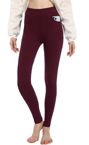 ACHTELEPHS Leggings Damen Baumwolle mit Taschen Blickdicht Leggins High Waist Sporthose Weinrot M-L von ACHTELEPHS