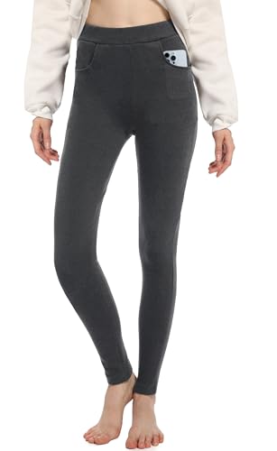 ACHTELEPHS Leggings Damen Baumwolle mit Taschen Blickdicht Leggins Laufhose Lang Dunkelgrau M-L von ACHTELEPHS